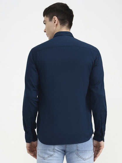 Medium Blue Solid Tailored Fit Semi Casual Shirt | JadeBlue