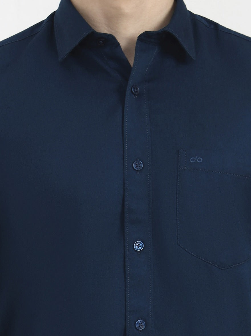 Medium Blue Solid Tailored Fit Semi Casual Shirt | JadeBlue