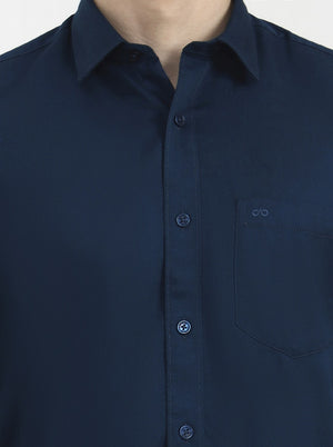 Medium Blue Solid Tailored Fit Semi Casual Shirt | JadeBlue