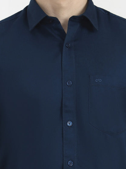 Medium Blue Solid Tailored Fit Semi Casual Shirt | JadeBlue