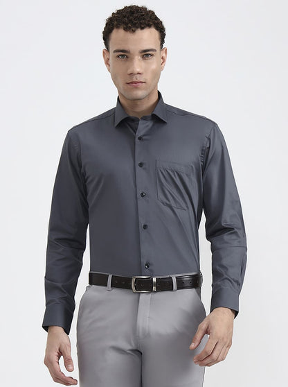 Dark Grey Solid Slim Fit Formal Shirt | Metal