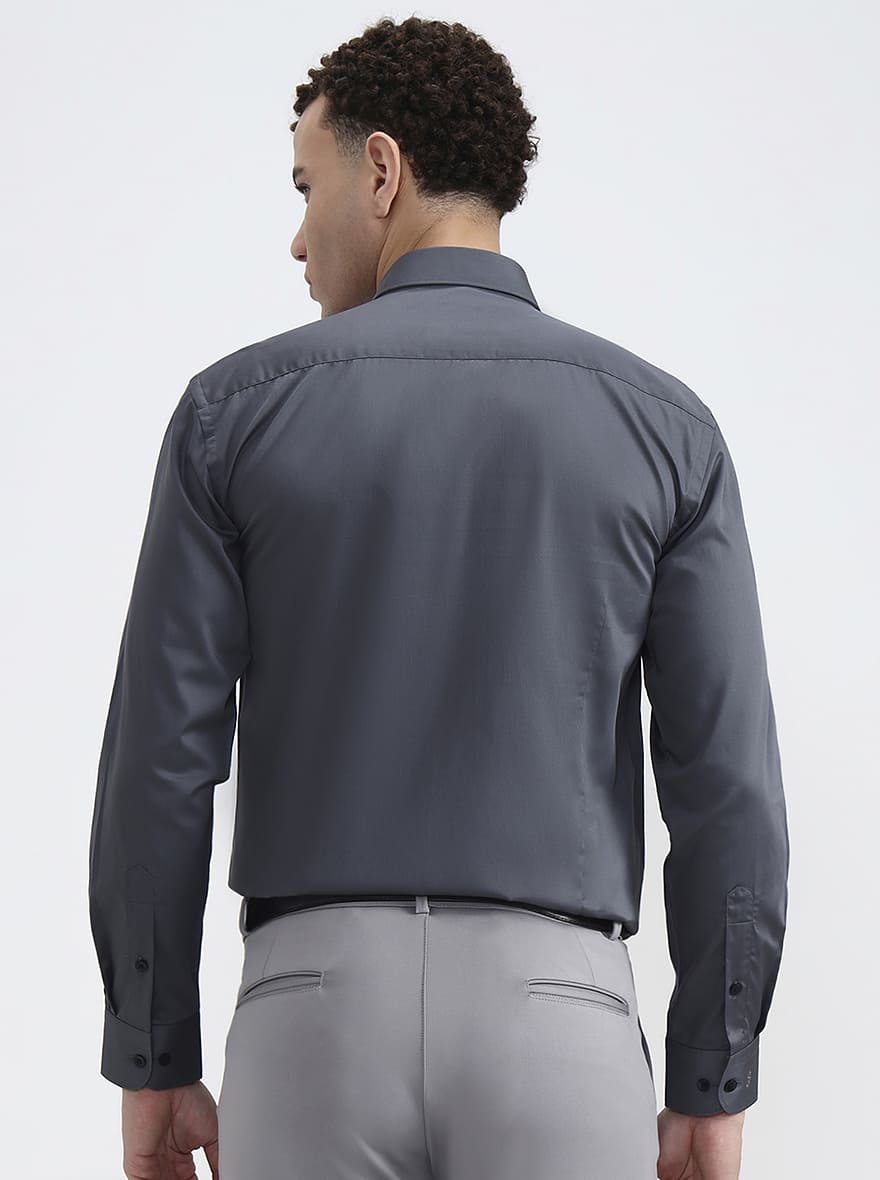 Dark Grey Solid Slim Fit Formal Shirt | Metal