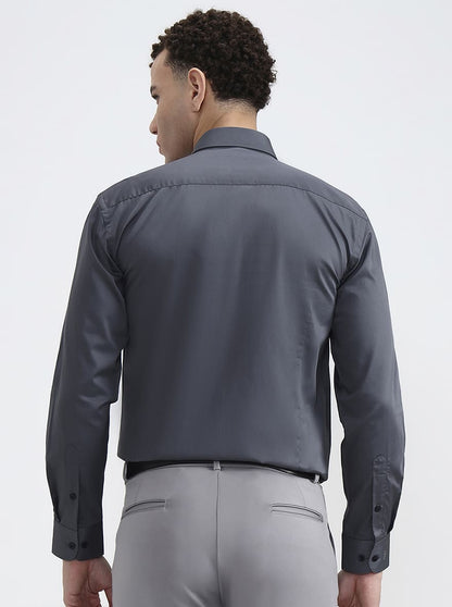 Dark Grey Solid Slim Fit Formal Shirt | Metal