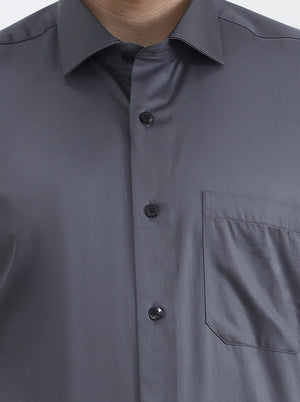 Dark Grey Solid Slim Fit Formal Shirt | Metal