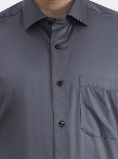 Dark Grey Solid Slim Fit Formal Shirt | Metal