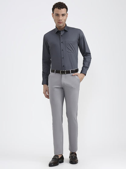 Dark Grey Solid Slim Fit Formal Shirt | Metal