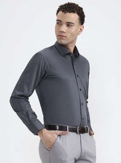 Dark Grey Solid Slim Fit Formal Shirt | Metal