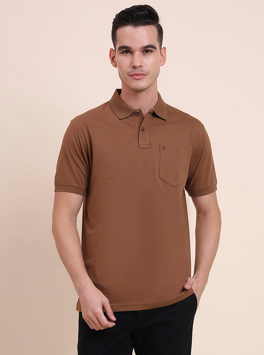 Brown Solid Regular Fit Polo T-Shirt | Greenfibre