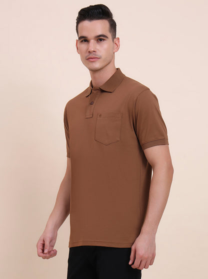 Brown Solid Regular Fit Polo T-Shirt | Greenfibre