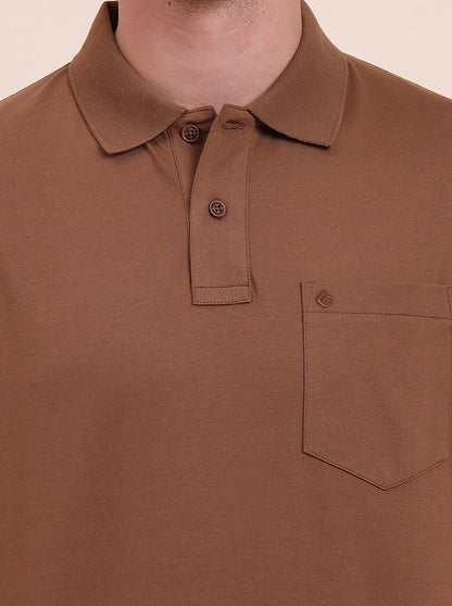 Brown Solid Regular Fit Polo T-Shirt | Greenfibre