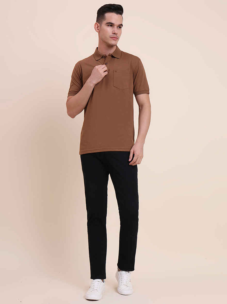 Brown Solid Regular Fit Polo T-Shirt | Greenfibre