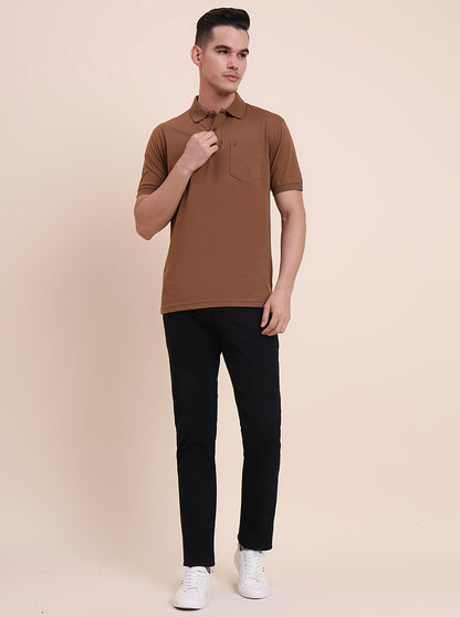 Brown Solid Regular Fit Polo T-Shirt | Greenfibre