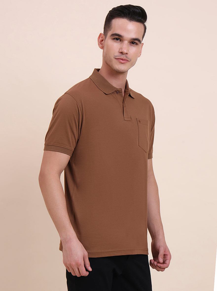 Brown Solid Regular Fit Polo T-Shirt | Greenfibre