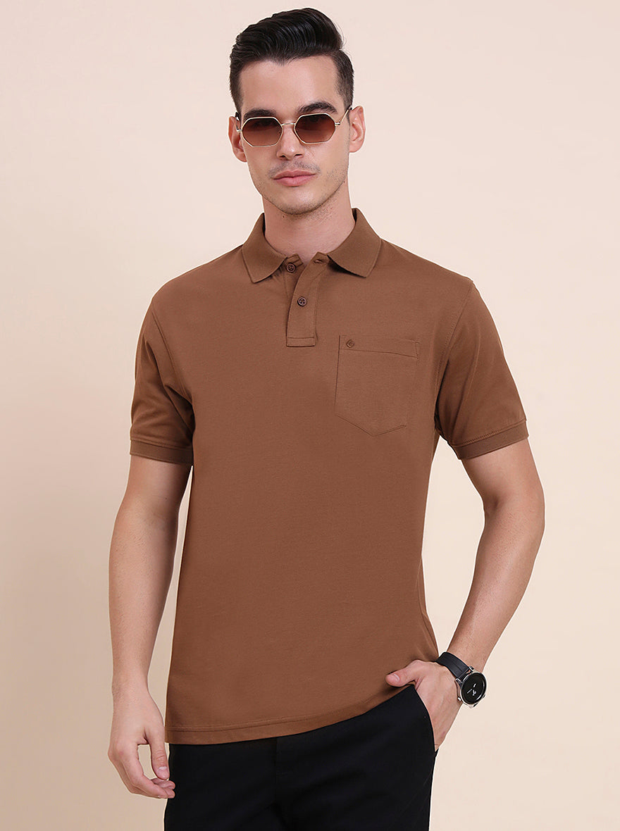 Brown Solid Regular Fit Polo T-Shirt | Greenfibre
