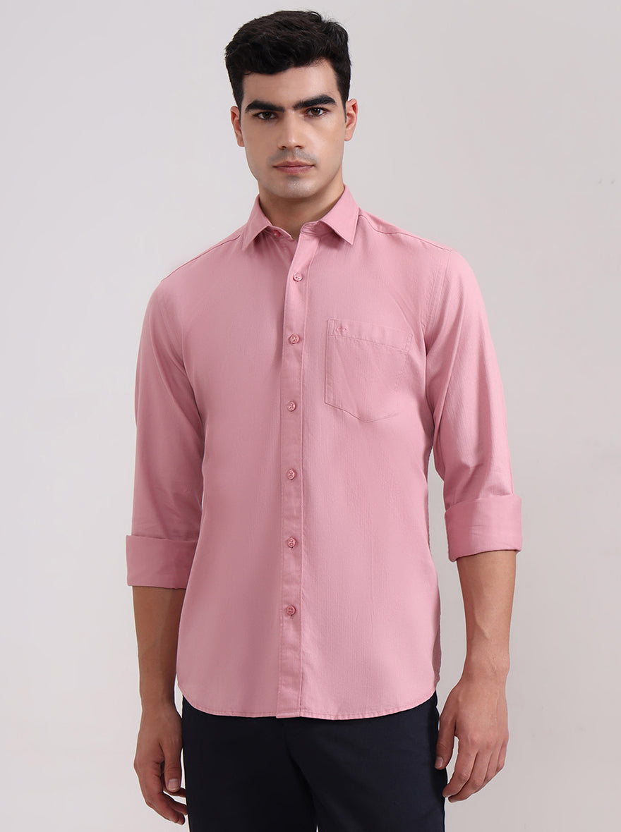 Onion Pink Solid Tailored Fit Semi Casual Shirt | JadeBlue