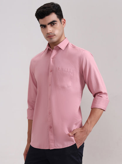 Onion Pink Solid Tailored Fit Semi Casual Shirt | JadeBlue