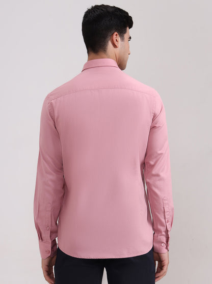 Onion Pink Solid Tailored Fit Semi Casual Shirt | JadeBlue