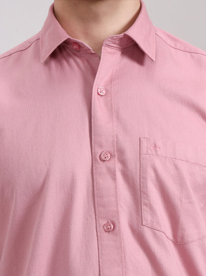 Onion Pink Solid Tailored Fit Semi Casual Shirt | JadeBlue