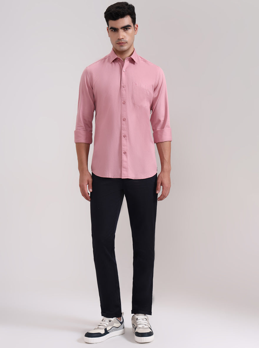 Onion Pink Solid Tailored Fit Semi Casual Shirt | JadeBlue