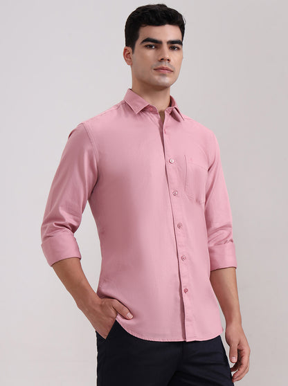 Onion Pink Solid Tailored Fit Semi Casual Shirt | JadeBlue