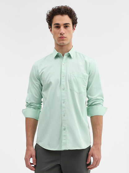Light Green Solid Tailored Fit Semi Casual Shirt | JadeBlue