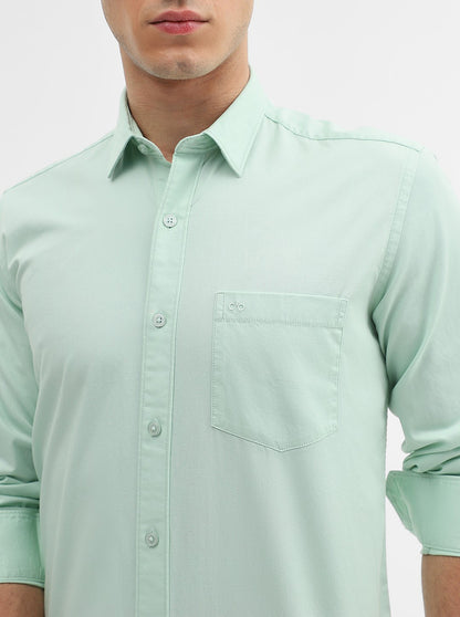 Light Green Solid Tailored Fit Semi Casual Shirt | JadeBlue