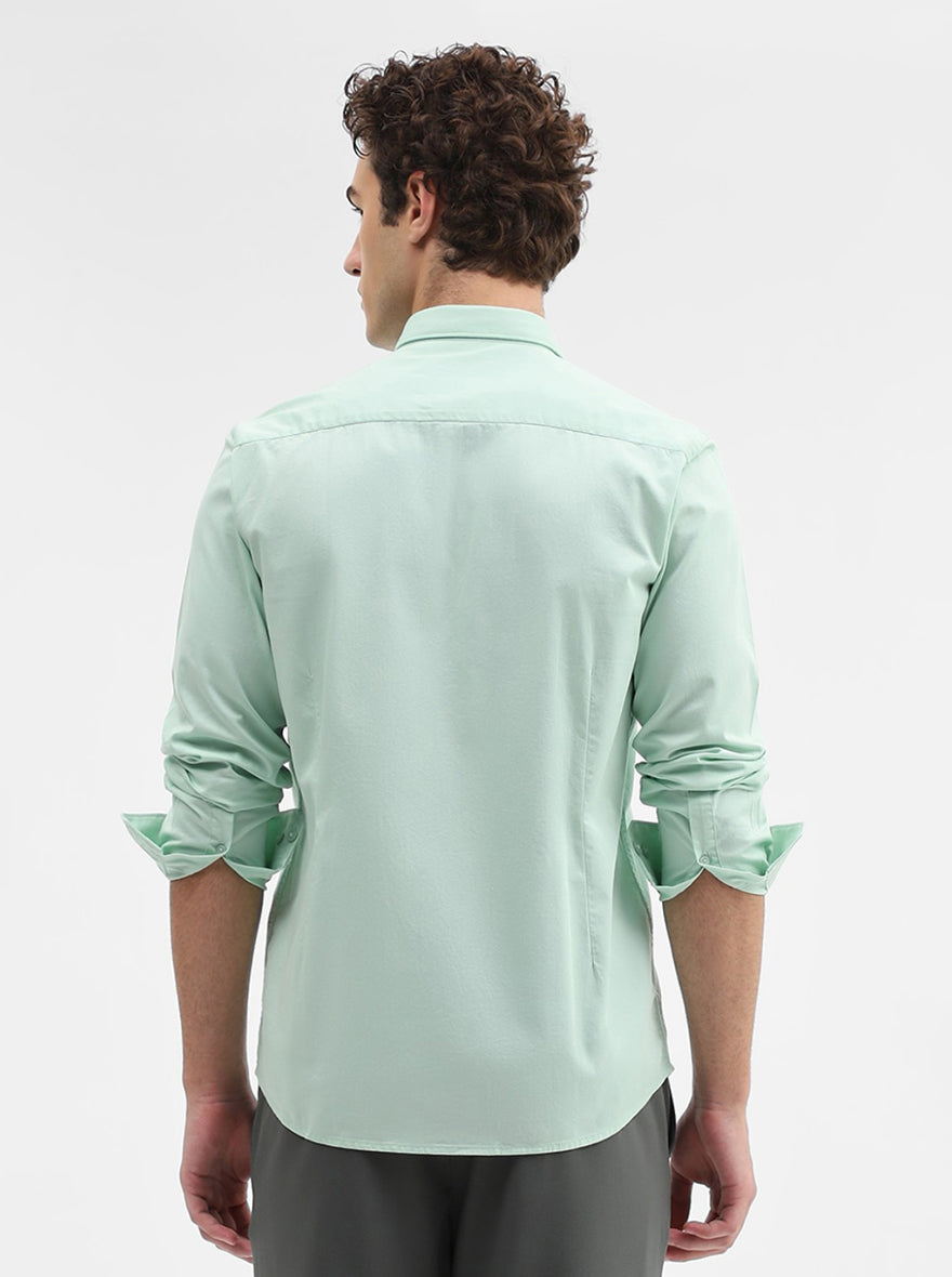 Light Green Solid Tailored Fit Semi Casual Shirt | JadeBlue