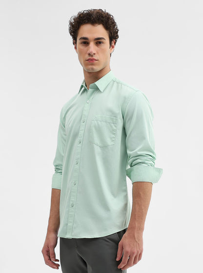 Light Green Solid Tailored Fit Semi Casual Shirt | JadeBlue