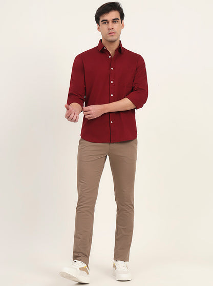 Maroon Solid Slim Fit Casual Shirt | Greenfibre