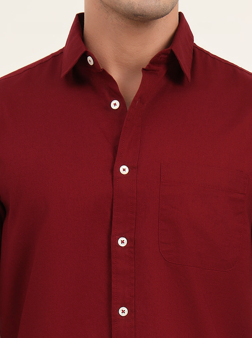 Maroon Solid Slim Fit Casual Shirt | Greenfibre