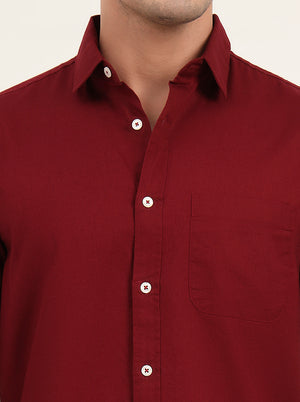 Maroon Solid Slim Fit Casual Shirt | Greenfibre