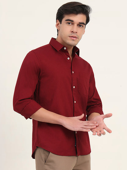Maroon Solid Slim Fit Casual Shirt | Greenfibre