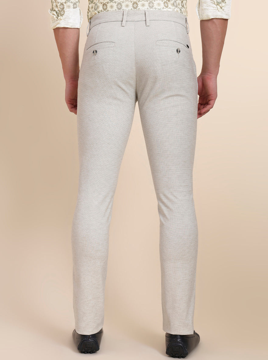 Beige Printed Super Slim Fit Casual Trouser | Greenfibre