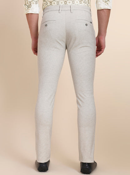 Beige Printed Super Slim Fit Casual Trouser | Greenfibre