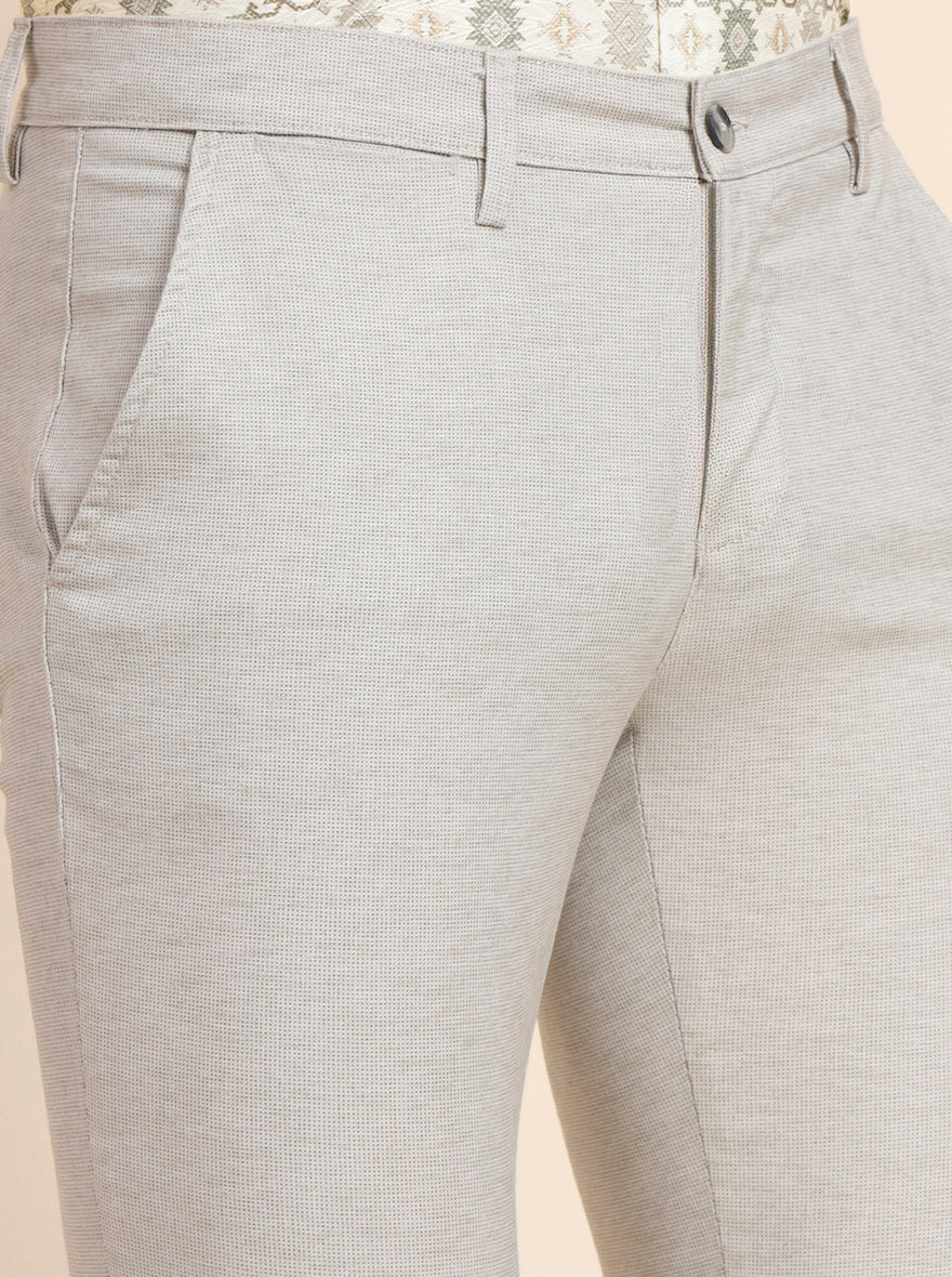 Beige Printed Super Slim Fit Casual Trouser | Greenfibre