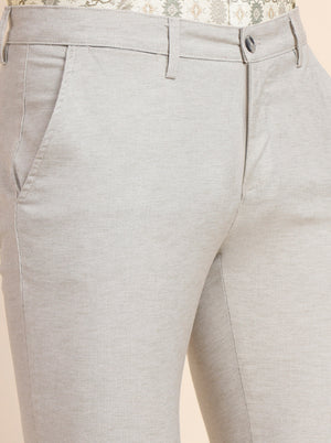 Beige Printed Super Slim Fit Casual Trouser | Greenfibre