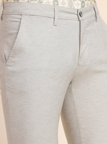 Beige Printed Super Slim Fit Casual Trouser | Greenfibre