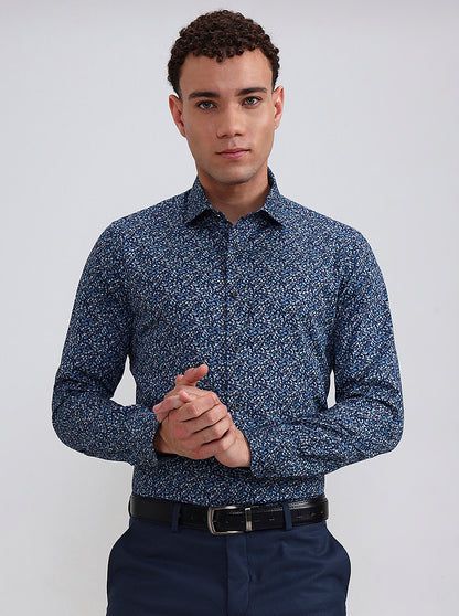 Blue Printed Slim Fit Party Wear Shirt | Wyre