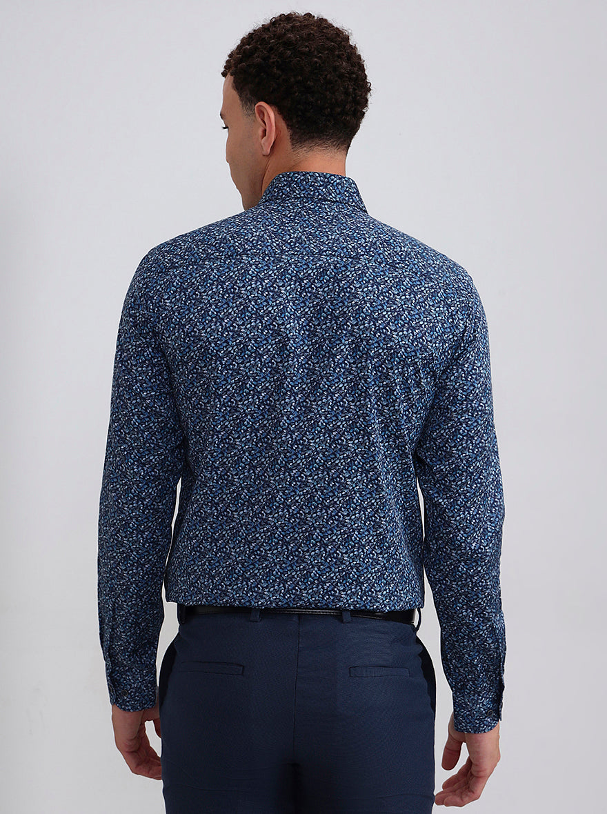 Blue Printed Slim Fit Party Wear Shirt | Wyre