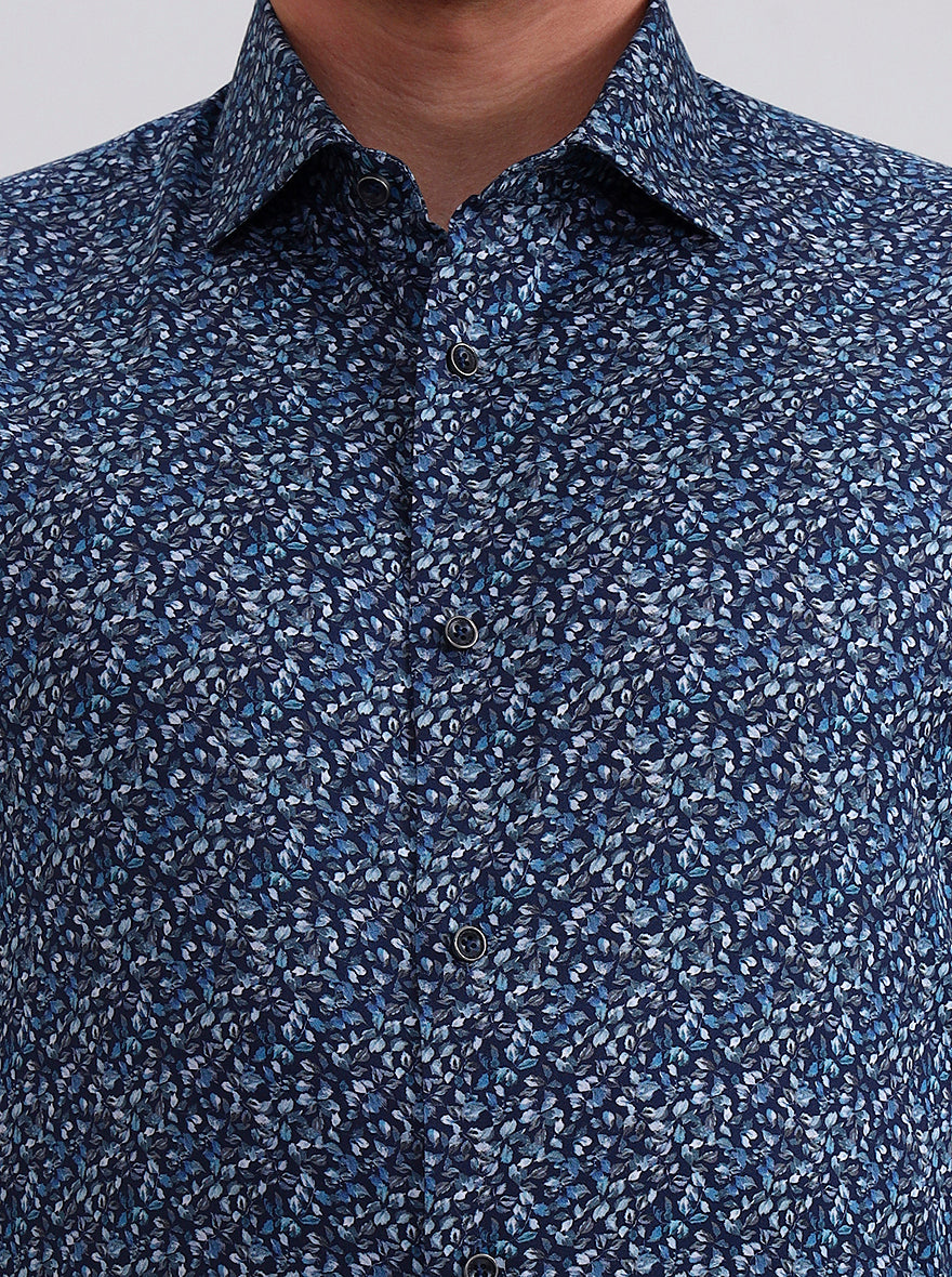 Blue Printed Slim Fit Party Wear Shirt | Wyre