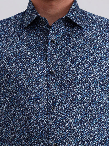 Blue Printed Slim Fit Party Wear Shirt | Wyre