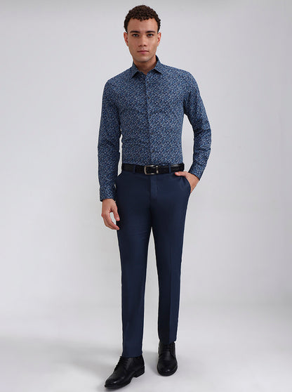 Blue Printed Slim Fit Party Wear Shirt | Wyre