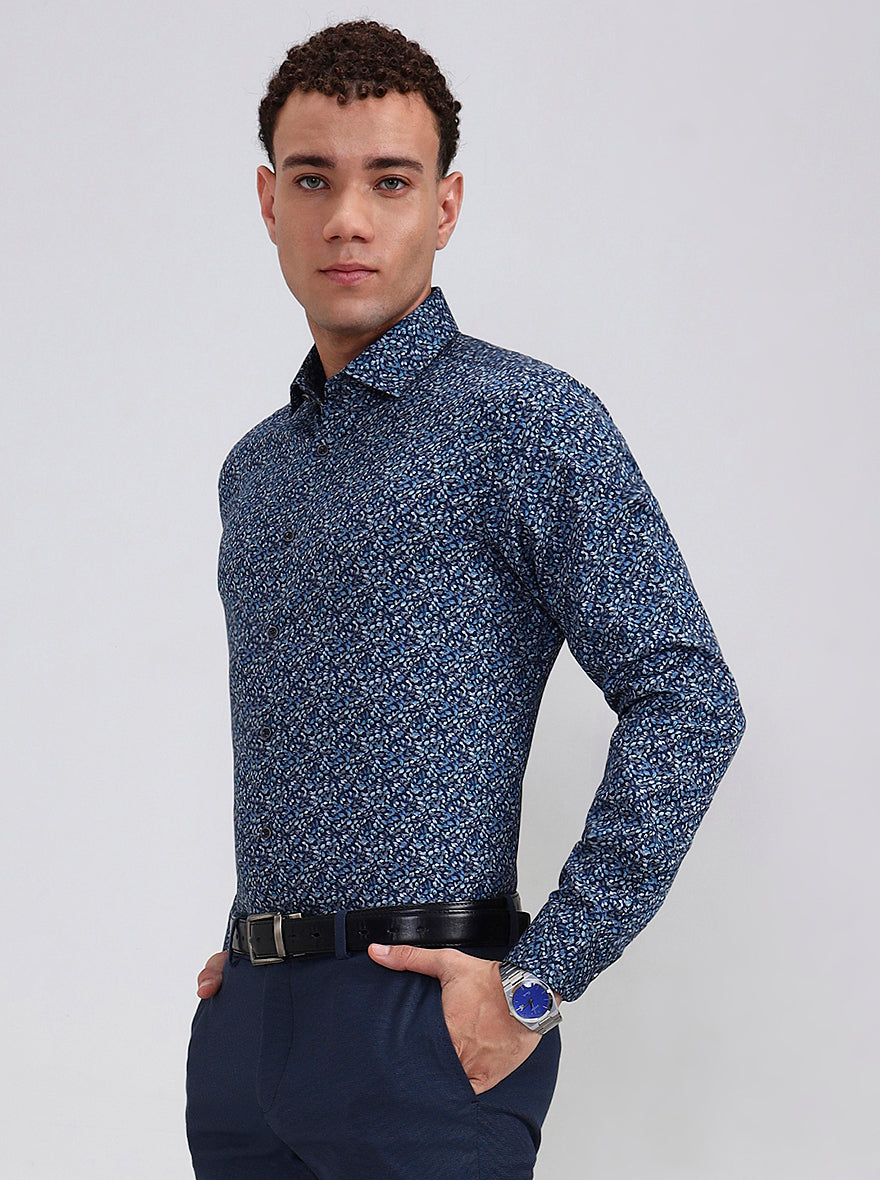 Blue Printed Slim Fit Party Wear Shirt | Wyre