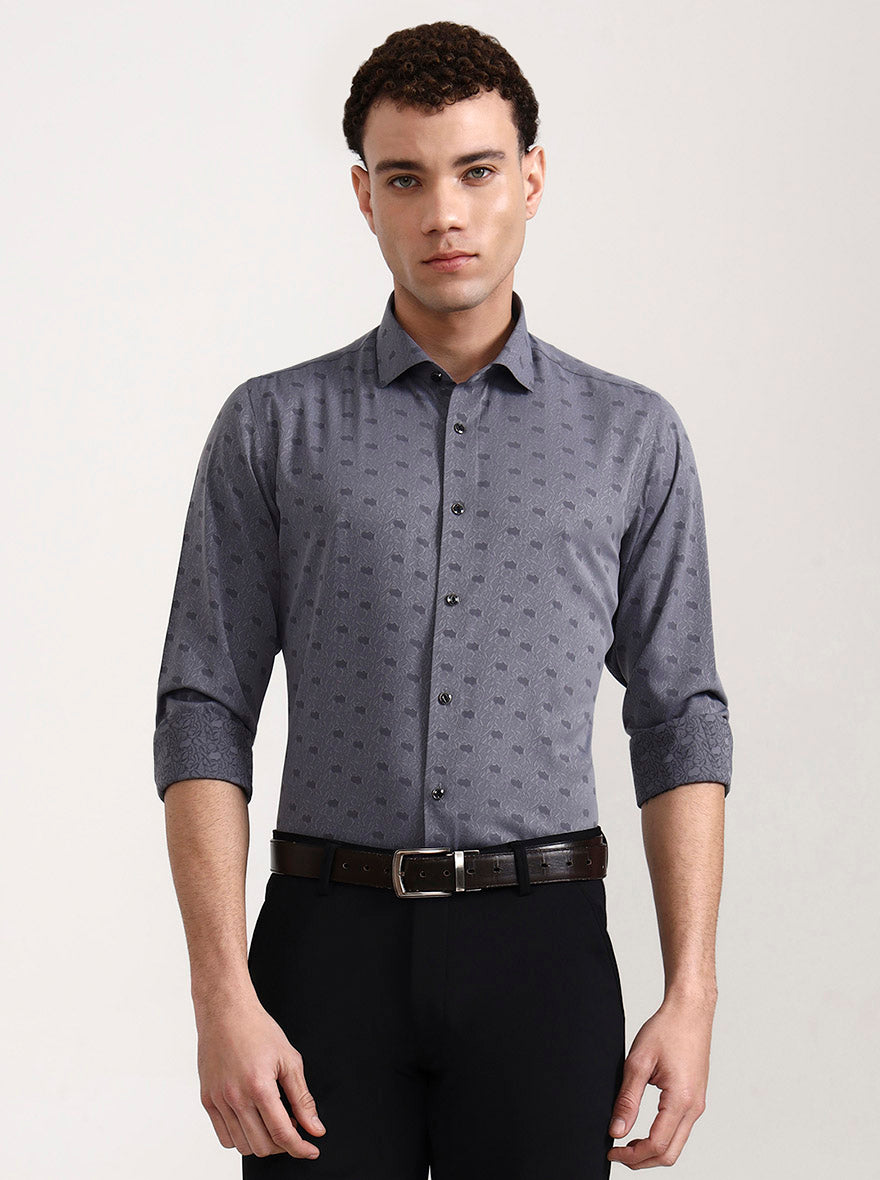 Grey Printed Slim Fit Party Wear Shirt | Wyre