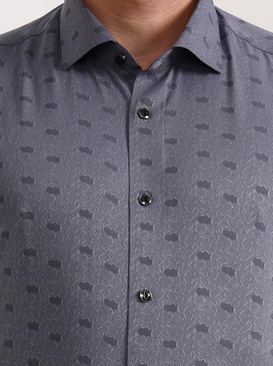 Grey Printed Slim Fit Party Wear Shirt | Wyre