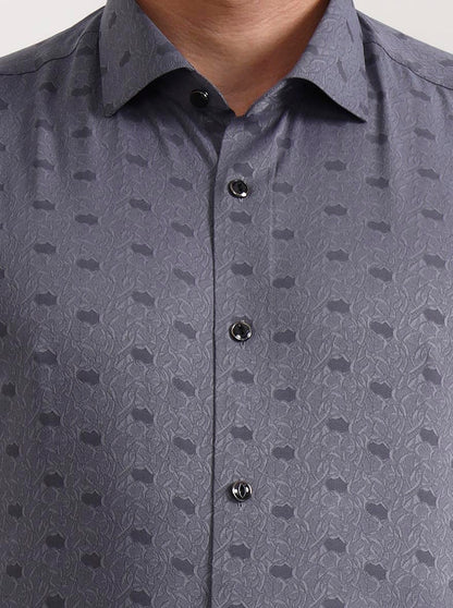 Grey Printed Slim Fit Party Wear Shirt | Wyre