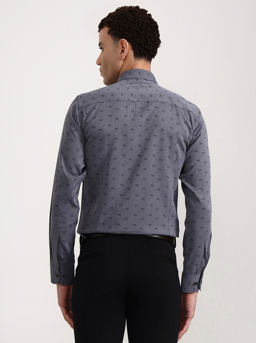 Grey Printed Slim Fit Party Wear Shirt | Wyre