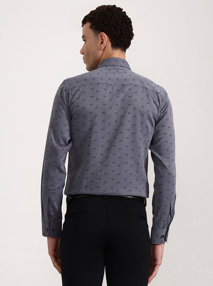Grey Printed Slim Fit Party Wear Shirt | Wyre