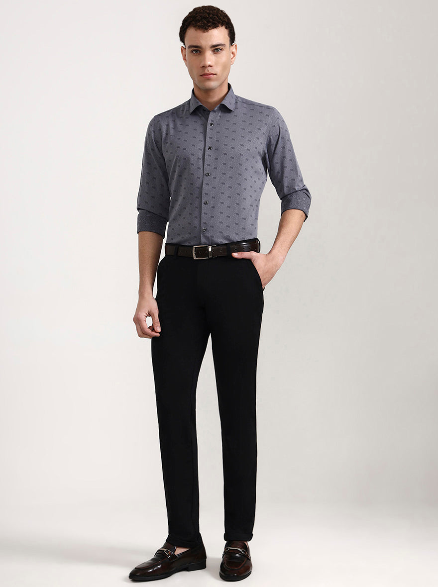 Grey Printed Slim Fit Party Wear Shirt | Wyre