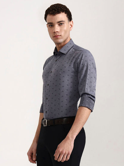 Grey Printed Slim Fit Party Wear Shirt | Wyre